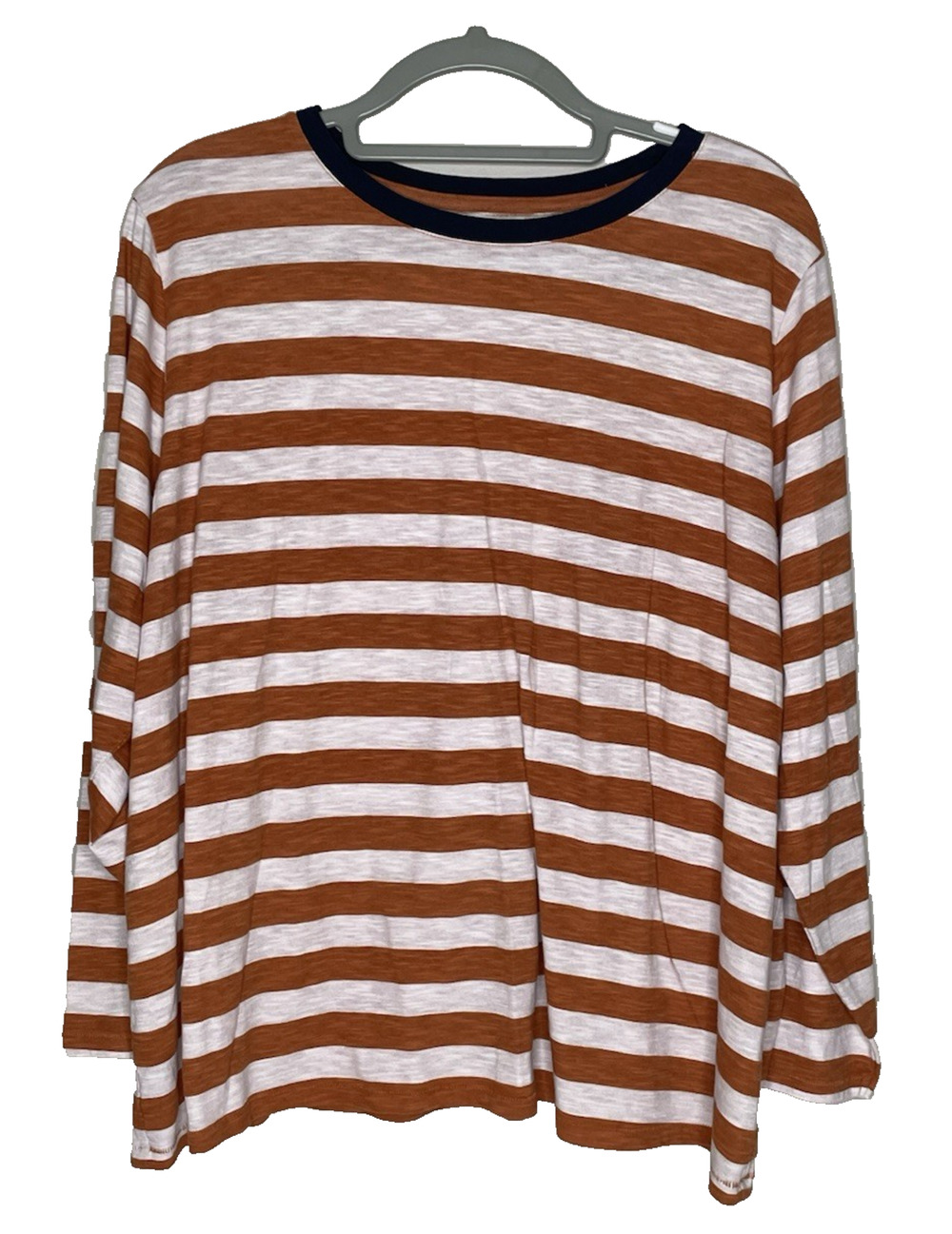 Terra & Sky Everyday Tee Womens Plus 2XT Brown White Striped 3/4 Sleeve Top